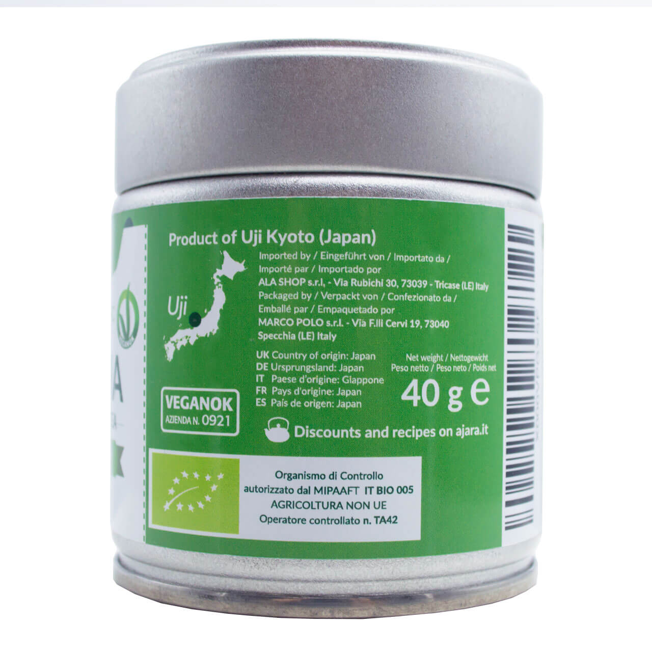 Green tea in organic powder